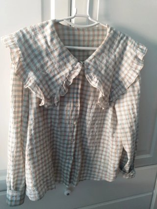 Blusa cuadros vichy beige y verde