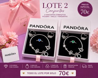 Lote 2 Conjuntos Pandora: Pulsera, Anillo, Pendien