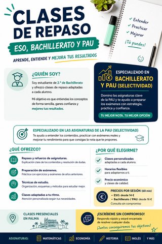 Profesor de repaso para  ESO y Bachiller