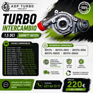 TURBO INTERCAMBIO 1.5 DCI GARRETT 801374