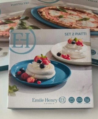 Set 4 piatti in ceramica bianca e blu Emile Henry