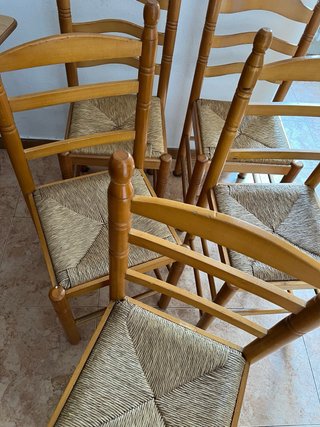 6 Sillas de Madera con Asiento de Yute