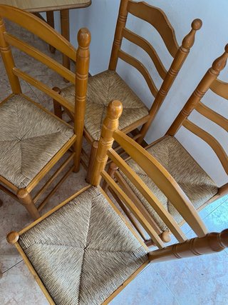 6 Sillas de Madera con Asiento de Yute