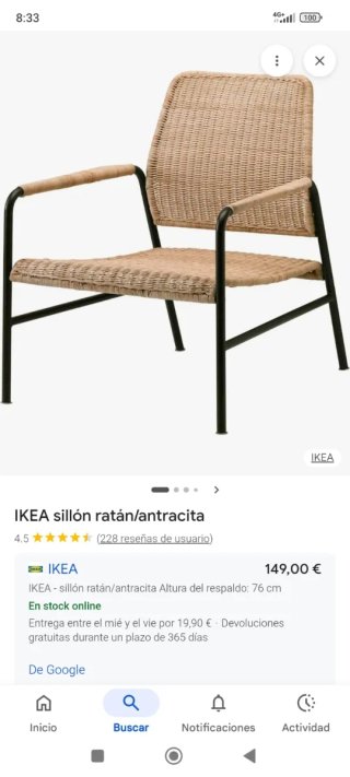 Sillón ratán antracita IKEA