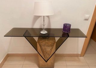 Mesa consola cristal y madera