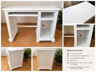 Mesa escritorio blanca clásica con bandeja