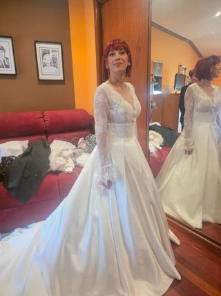 Vestido de Novia Blanco Encaje y Satén