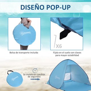 Tienda Playa Pop-Up UV 2-3 Personas Azul