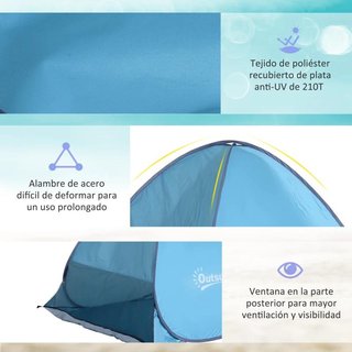 Tienda Playa Pop-Up UV 2-3 Personas Azul