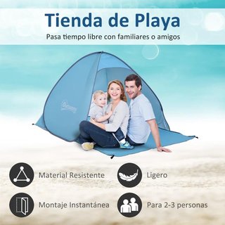 Tienda Playa Pop-Up UV 2-3 Personas Azul