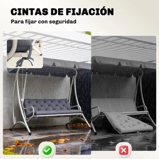 Cojín Banco 3 Plazas Exterior Azul con Cordones