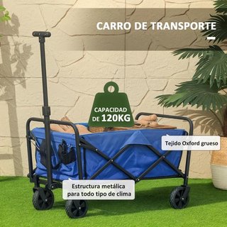 Carro Plegable 100kg Asa Telescópica Azul Camping