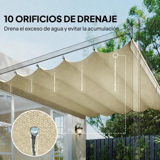 Cubierta Pérgola 4x3 Retráctil 10 Drenajes Crema
