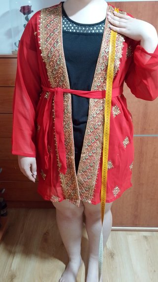 Kaftán o Caftán Seda Roja Kalami Rumi