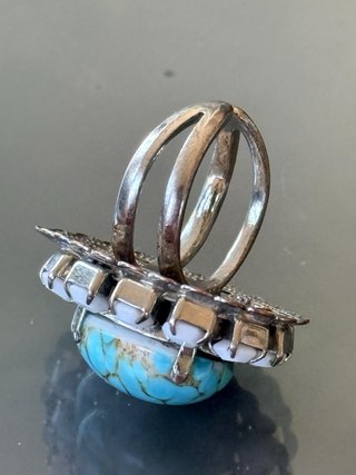 Anello vintage cabochon celeste e strass
