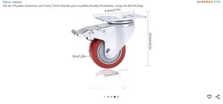 Set 4 Ruedas Giratorias con Freno 75mm