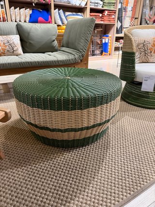 Mesa auxiliar mimbre y madera verde/beige