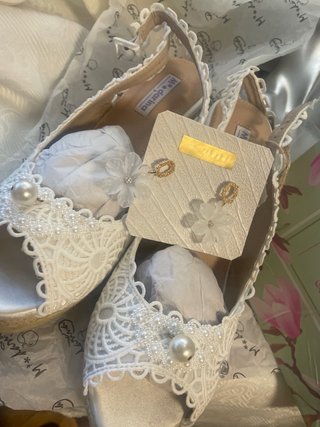 Novias ibicenca cuñas 40 blancas encaje Pendientes
