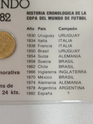 Moneda Conmemorativa Mundial Fútbol 1982