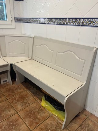Conjunto mesa y banco esquinero madera vintage