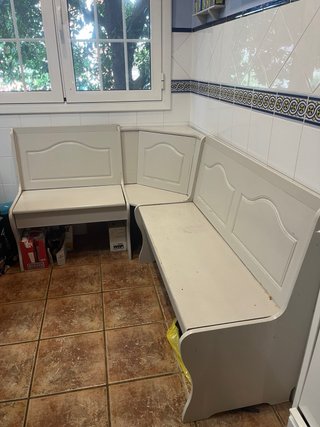 Conjunto mesa y banco esquinero madera vintage