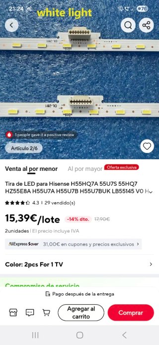 Tiras LED Hisense 55 H55HQ7A 55U7S