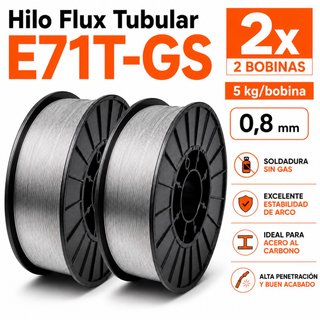 2 Bobinas Hilo Flux Tubular E71T-GS 0.8mm