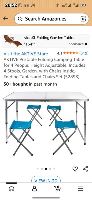 Mesa Plegable Blanca Camping Aluminio