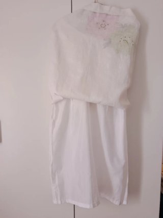 Vestido blanco lino floral Michel Bastos
