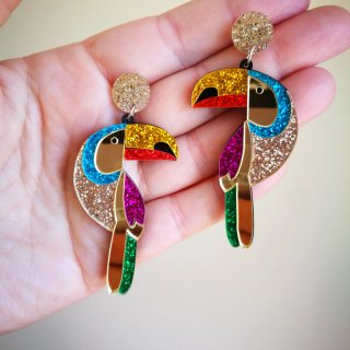 Pendientes Tucán Multicolor y Dorado