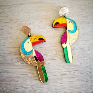 Pendientes Tucán Multicolor y Dorado