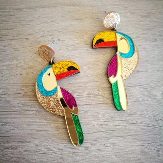 Pendientes Tucán Multicolor y Dorado
