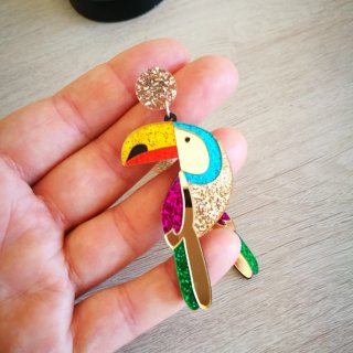 Pendientes Tucán Multicolor y Dorado