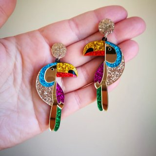 Pendientes Tucán Multicolor y Dorado