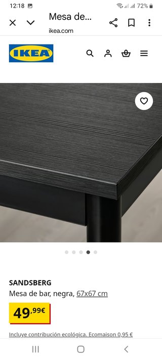 Mesa alta IKEA negra 67x67 cm