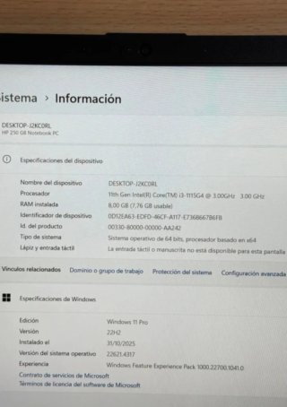 Portátil HP 250 G8 i3-11th / 8GB RAM / 256GB SSD