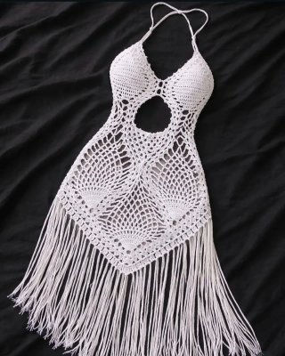 Vestido playero blanco crochet tejido a mano