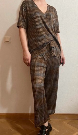 Conjunto Zara cuadros top cruzado y pantalón