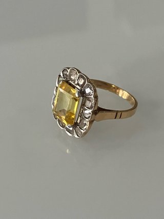 Anillo Zafiro Amarillo Diamantes Art Deco Vintage