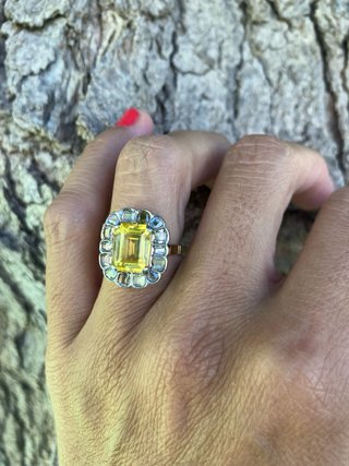 Anillo Zafiro Amarillo Diamantes Art Deco Vintage