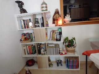Estantería de libros blanca y marrón