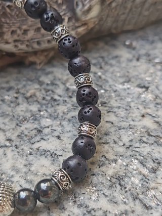 Bracciale Pietre Naturali onice Nere e ematite uom