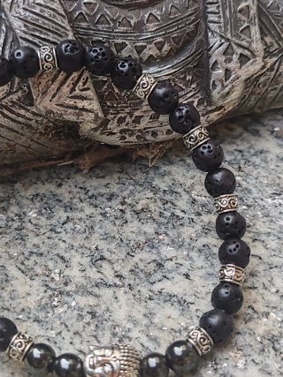 Bracciale Pietre Naturali onice Nere e ematite uom