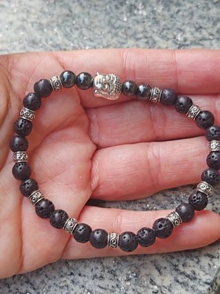 Bracciale Pietre Naturali onice Nere e ematite uom