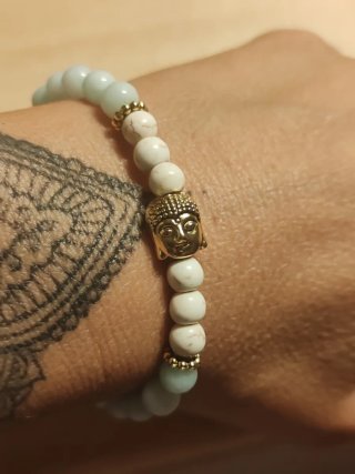 Bracciale pietre 6 mm agata opaca e ammazzonite