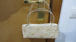 Vestido fiesta lentejuelas beige/plata T.38