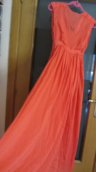 Vestido fiesta lentejuelas beige/plata T.38
