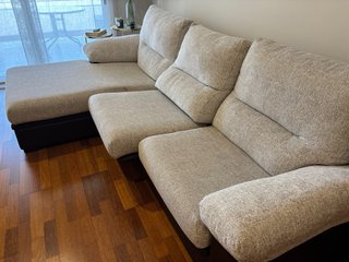 Sofá Chaiselongue 3 Plazas Beige/Marrón