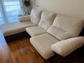 Sofá Chaiselongue 3 Plazas Beige/Marrón