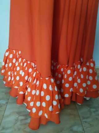Traje Flamenca Naranja Lunares Blanco